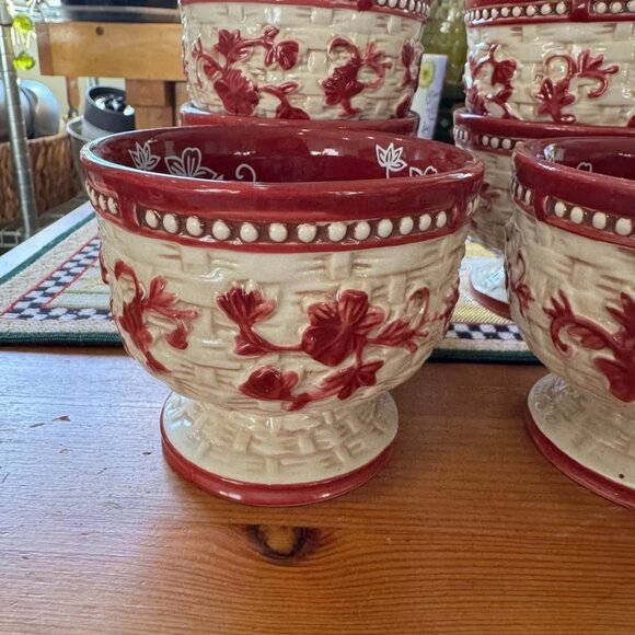 Temptations Red Floral Lace Basketweave Old World Design Stoneware 6pcs - Picture 2 of 10